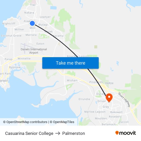 Casuarina Senior College to Palmerston map