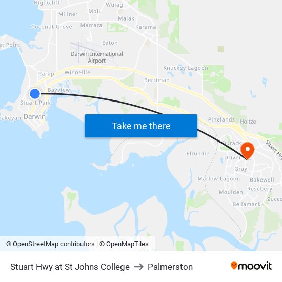 Stuart Hwy at St Johns College to Palmerston map