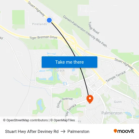 Stuart Hwy After Deviney Rd to Palmerston map