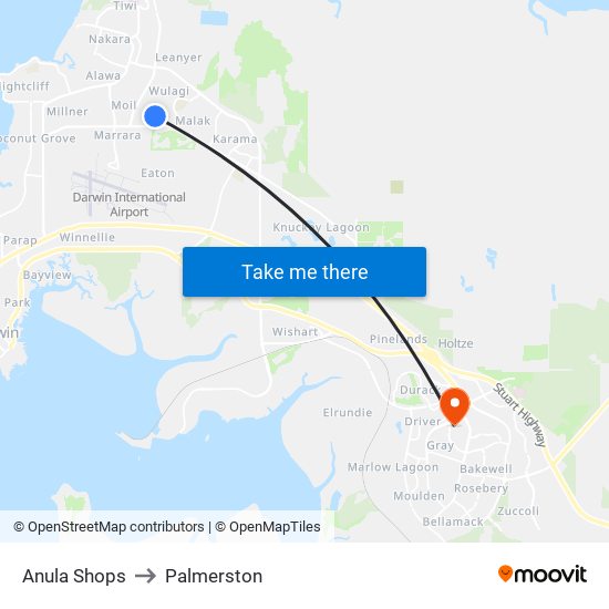 Anula Shops to Palmerston map