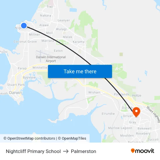 Nightcliff Primary School to Palmerston map