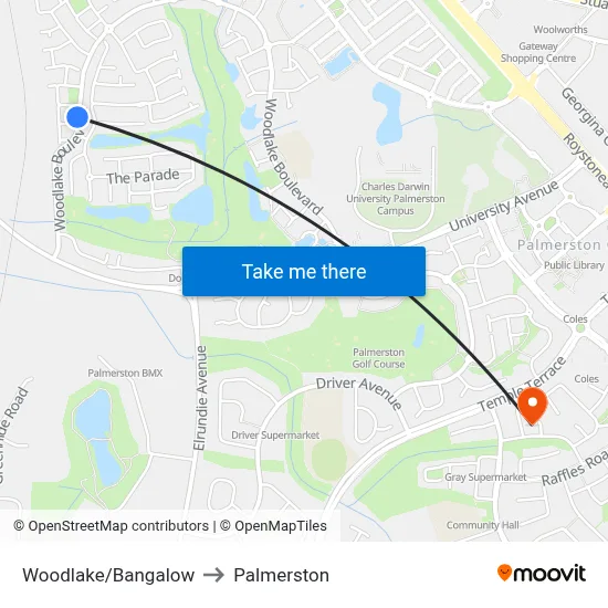 Woodlake/Bangalow to Palmerston map