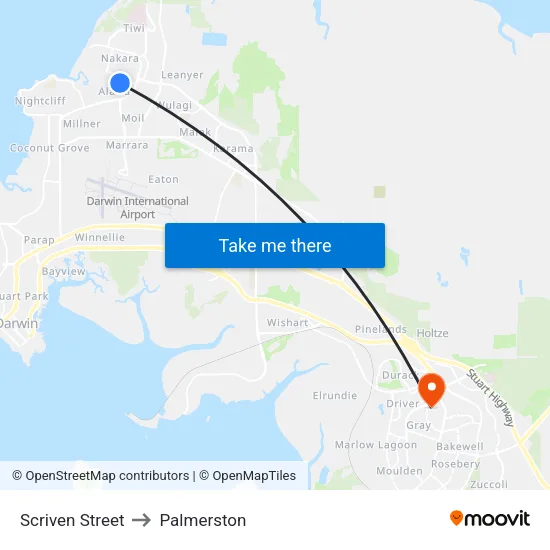Scriven Street to Palmerston map