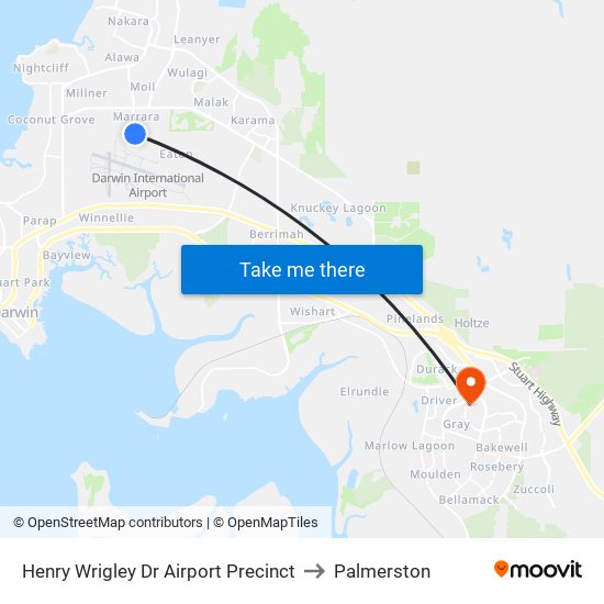 Henry Wrigley Dr Airport Precinct to Palmerston map