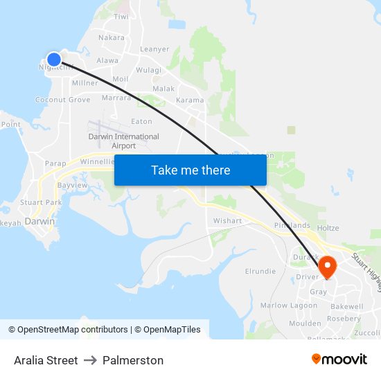 Aralia Street to Palmerston map