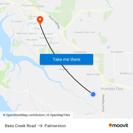 Bees Creek Road to Palmerston map