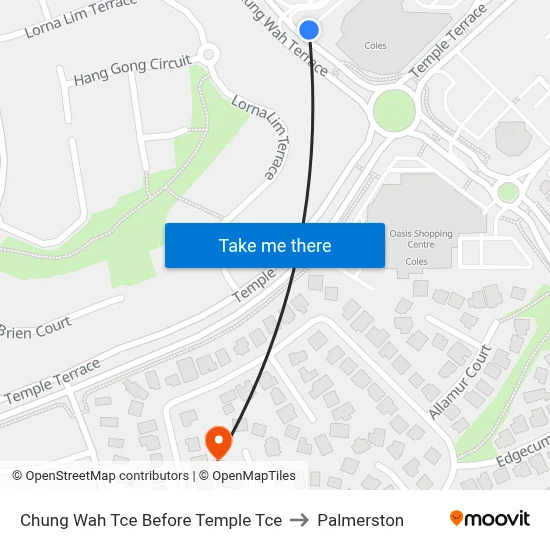 Chung Wah Tce Before Temple Tce to Palmerston map