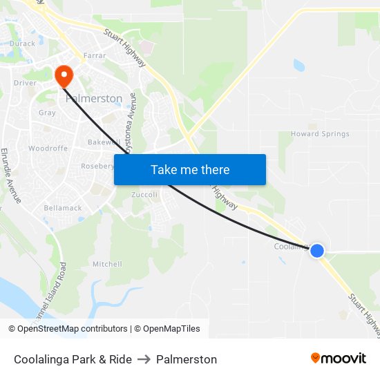 Coolalinga Park & Ride to Palmerston map