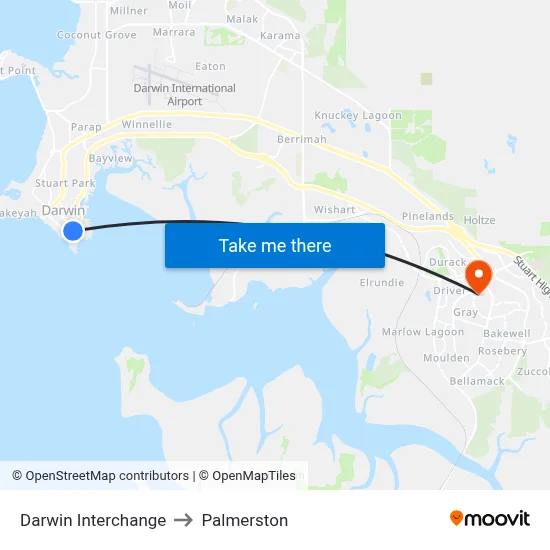 Darwin Interchange to Palmerston map
