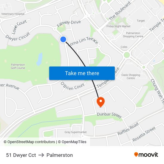 51 Dwyer Cct to Palmerston map