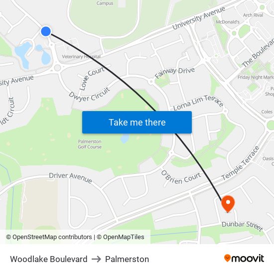 Woodlake Boulevard to Palmerston map