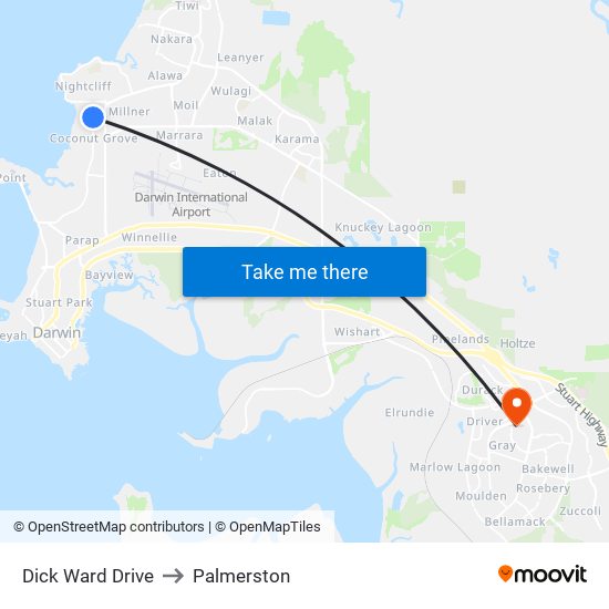 Dick Ward Drive to Palmerston map