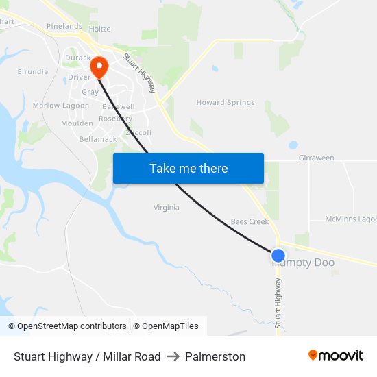 Stuart Highway / Millar Road to Palmerston map