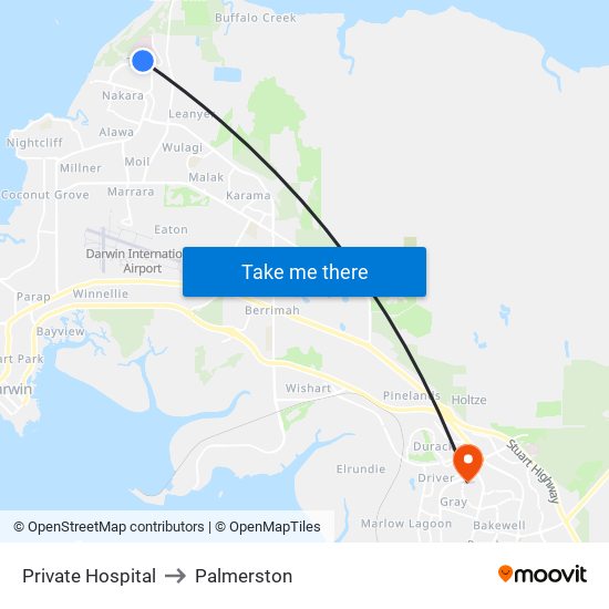 Private Hospital to Palmerston map