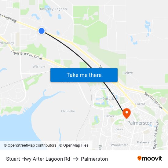 Stuart Hwy After Lagoon Rd to Palmerston map