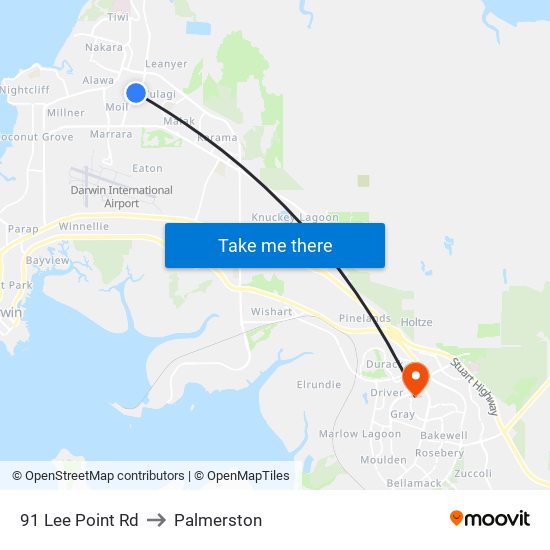 91 Lee Point Rd to Palmerston map