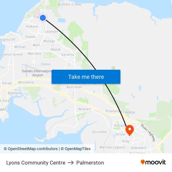 Lyons Community Centre to Palmerston map