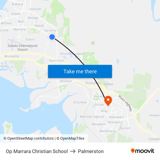 Op Marrara Christian School to Palmerston map