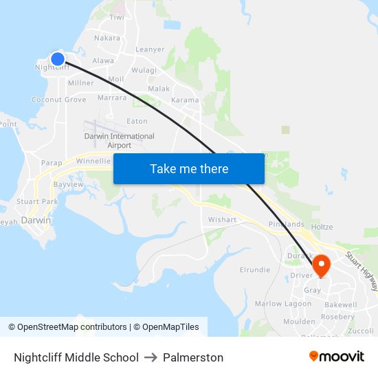 Nightcliff Middle School to Palmerston map