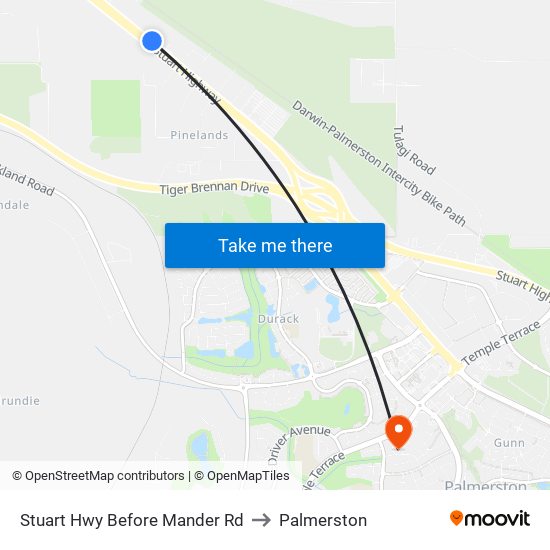 Stuart Hwy Before Mander Rd to Palmerston map