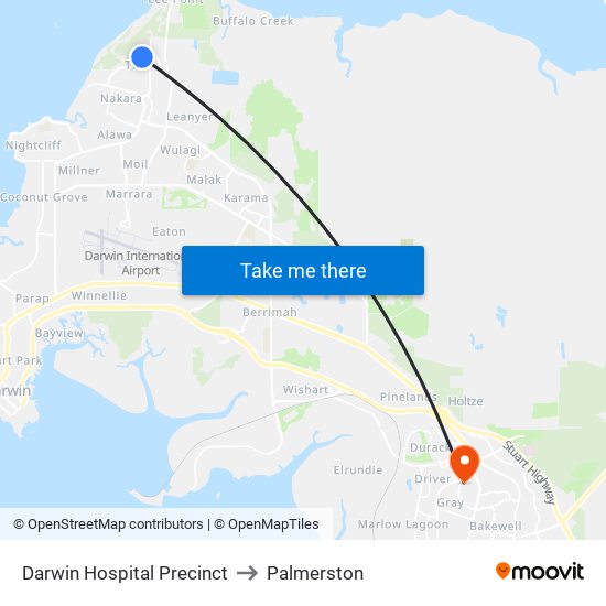 Darwin Hospital Precinct to Palmerston map