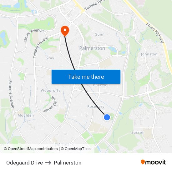 Odegaard Drive to Palmerston map