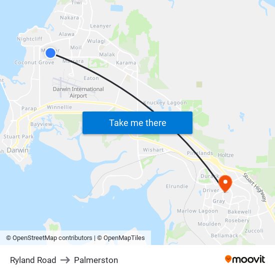 Ryland Road to Palmerston map