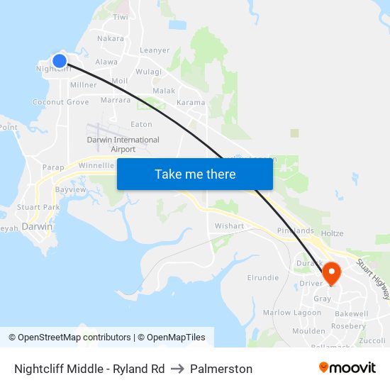 Nightcliff Middle - Ryland Rd to Palmerston map