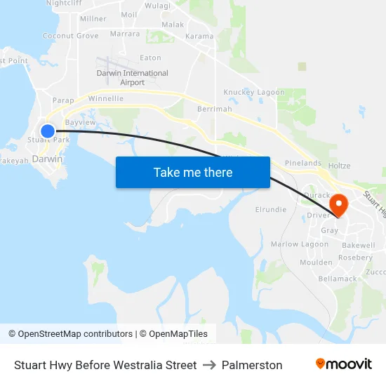 Stuart Hwy Before Westralia Street to Palmerston map
