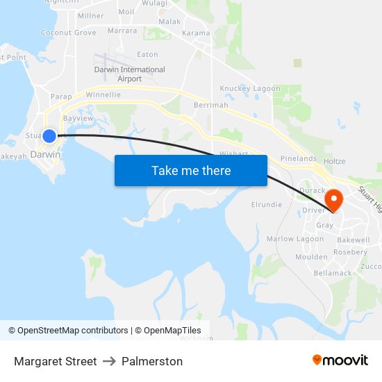 Margaret Street to Palmerston map