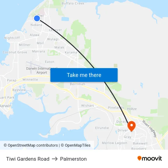 Tiwi Gardens Road to Palmerston map