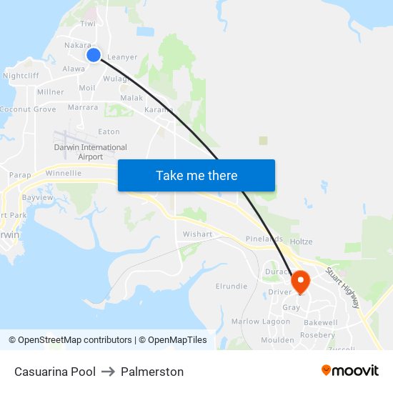 Casuarina Pool to Palmerston map