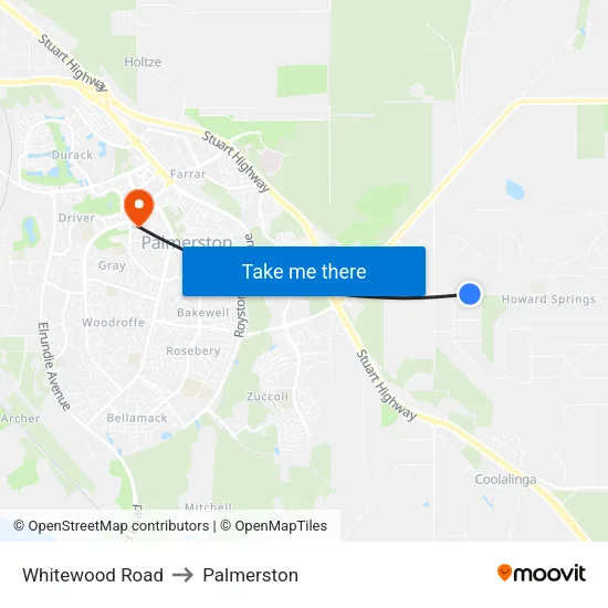 Whitewood Road to Palmerston map