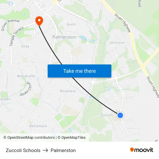 Zuccoli Schools to Palmerston map