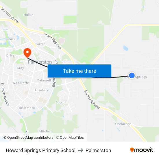 Howard Springs Primary School to Palmerston map