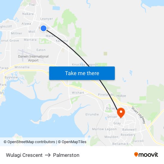 Wulagi Crescent to Palmerston map