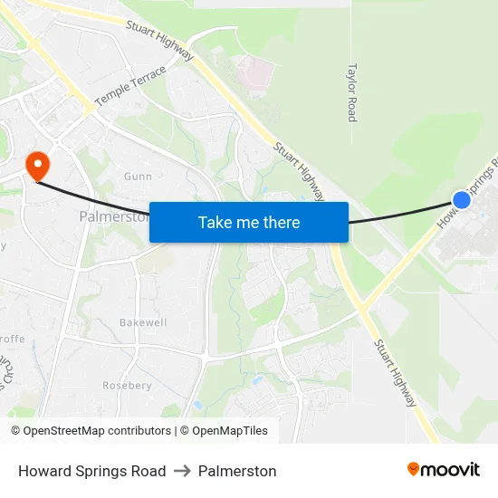 Howard Springs Road to Palmerston map