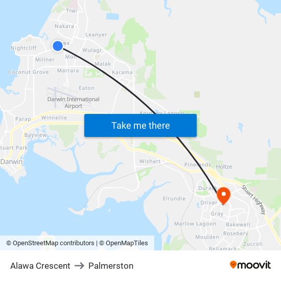 Alawa Crescent to Palmerston map