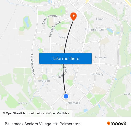 Bellamack Seniors Village to Palmerston map