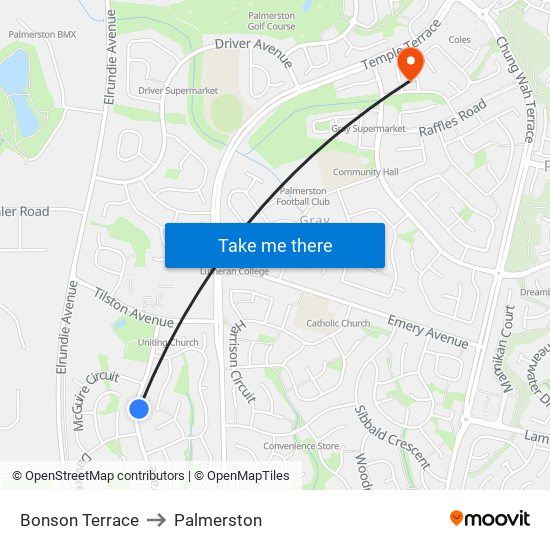 Bonson Terrace to Palmerston map