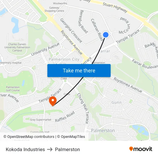 Kokoda Industries to Palmerston map