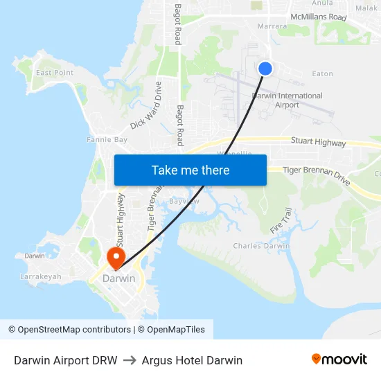 Darwin Airport DRW to Argus Hotel Darwin map