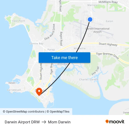 Darwin Airport DRW to Mom Darwin map