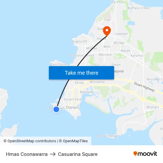 Hmas Coonawarra to Casuarina Square map