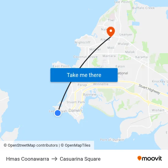 Hmas Coonawarra to Casuarina Square map