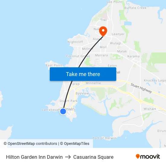 Hilton Garden Inn Darwin to Casuarina Square map