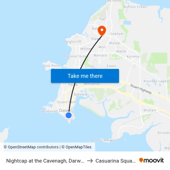 Nightcap at the Cavenagh, Darwin to Casuarina Square map