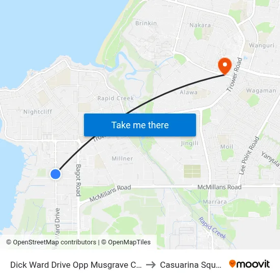 Dick Ward Drive Opp Musgrave Cres to Casuarina Square map