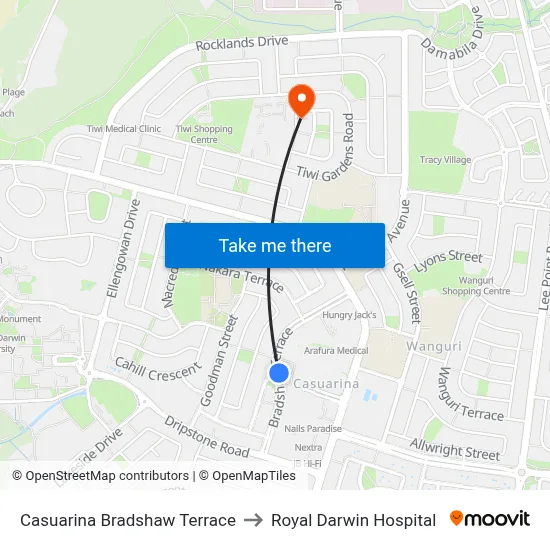 Casuarina Bradshaw Terrace to Royal Darwin Hospital map