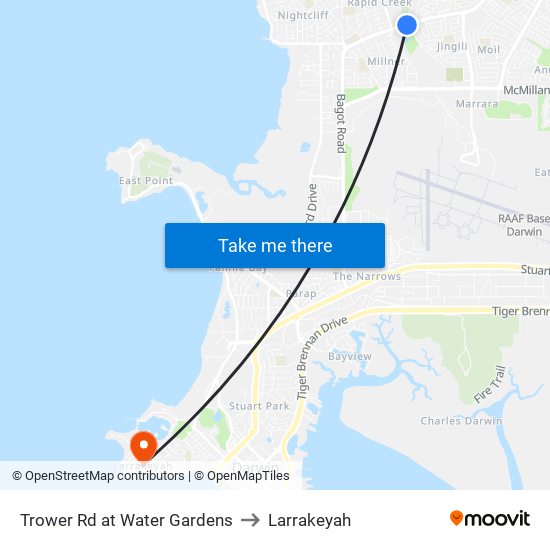 Trower Rd at Water Gardens to Larrakeyah map